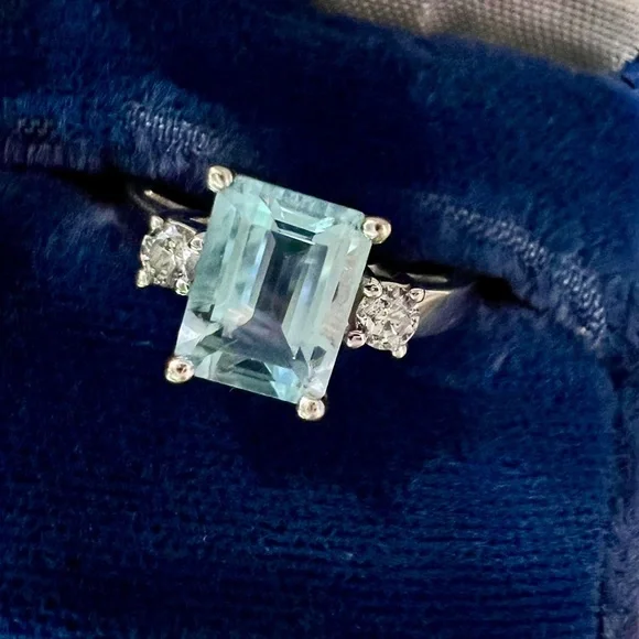 ❌SOLD❌ Vintage Aquamarine Diamond Ring Solid 14K Gold White Gold Emerald cut - Picture 17 of 17